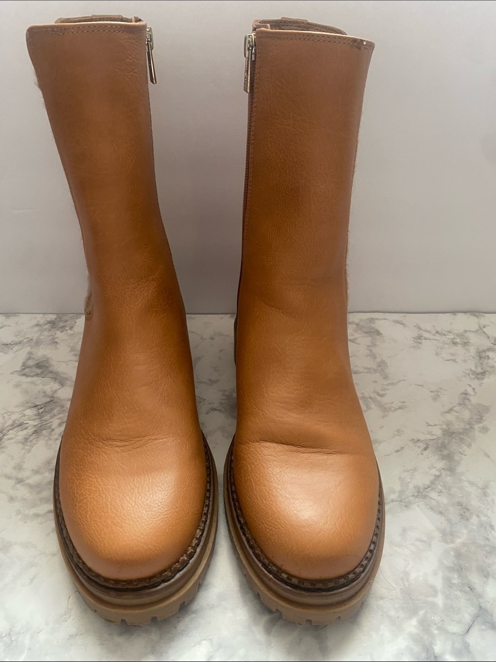 Sam & Libby Tan Mid-Calf Zip-Heel Boots